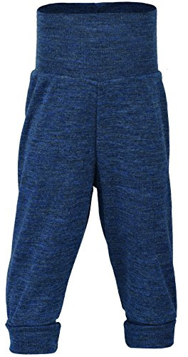 Engel Natur Baby-Hose lang mit Nabelbund, Bio-MerinoSchurwolle, maschinenwaschbar (62/68, blau melange)