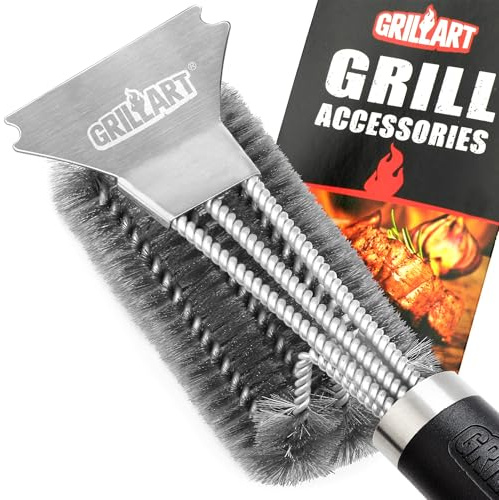 GRILLART Grill Brush and Scraper BBQ Brush for Grill, Safe 18 Stainless Steel Woven Wire 3 in 1 Bristles Grill Cleaning Brush, BR-4516