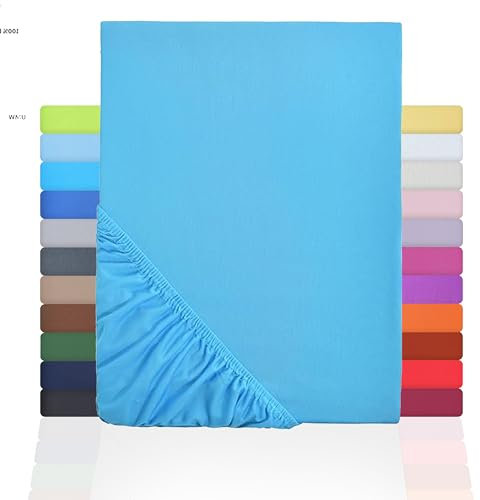 NatureMark Jersey Spannbettlaken, Spannbetttuch 100% Baumwolle in vielen Größen und Farben MARKENQUALITÄT ÖKOTEX Standard 100 | 200x220 cm +40 Steg - türkis