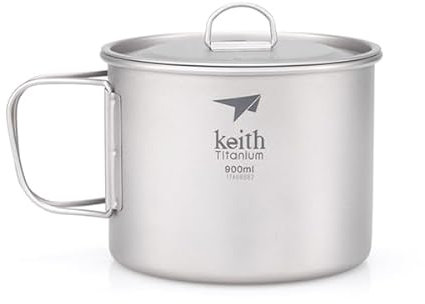 Keith Ti3209 - Taza de titanio con tapa y asa plegable, talla única
