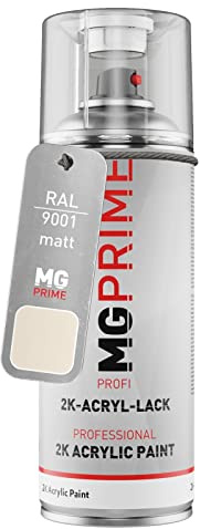 MG PRIME RAL 9001 Blanc crème/Cream mat, bombe de peinture acrylique 2K | bombe aérosol 400 ml, à séchage rapide