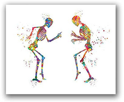 Menschliche Anatomie Poster Tanzen Skelette Lustige medizinische Kunstdrucke Aquarell Gemälde Leinwand Bild Skandinavische Wand Bilder Home Deko Bilder 40X60cm Ungerahmt