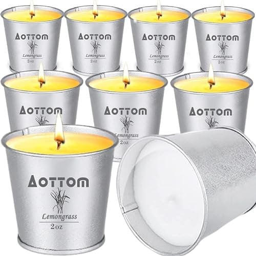 Aottom Citronella Kerze Outdoors,Zitronen Kerzen Natürliche Sojawachs Zitronengras Duft Kerzen Outdoor 12Std x 9 Candle für Garten,Picknick,Camping,Terrasse