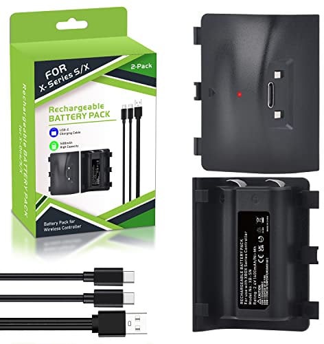 Batería para Xbox Series X|S, Pickle Power 2-Pack 1400mAh Recargable Batería para Xbox Series S, Xbox Series X con Cable de Carga 2 en 1 Tipo C