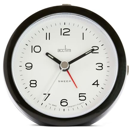Acctim Neve Analogue Alarm Clock Non Ticking Sweep Quartz Luminous Hands Raven 15803