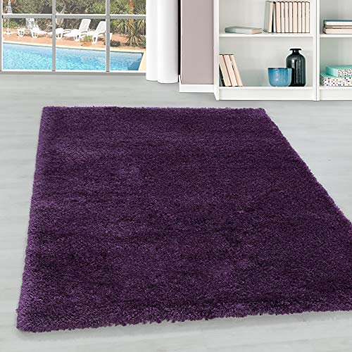 Hochflor Teppich Wohnzimmer Einfarbig Schlafzimmer Esszimmer Flur Läufer Unicolor & Einfarbig Weich & Flauschig Langflor Pflegeleicht Rechteckig Teppich in Farbe: Lila, Grösse: 140 x 200 cm