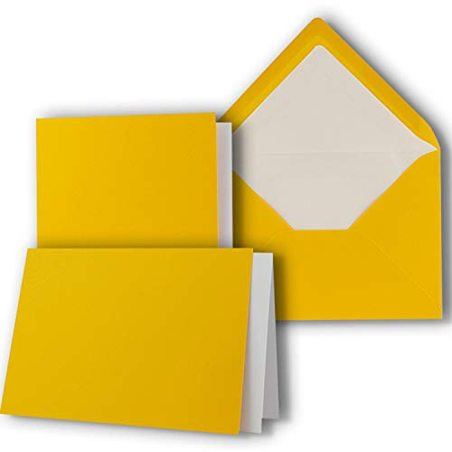 25 x Kartenpaket mit gefütterten Brief-Umschlägen und Einleger - gerippt - DIN A6/C6 - Gelb - 10,5 x 14,8 cm - Nassklebung - NEUSER PAPIER