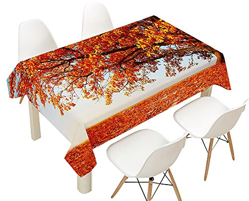 FANSU Tischdecke Wasserdicht Tischwäsche, Herbst Blatt Rechteckige Wasserabweisend Abwaschbar 3D Tischtuch für Küche Garten Outdoor Esstisch Dekoration (Herbst,140x180cm)
