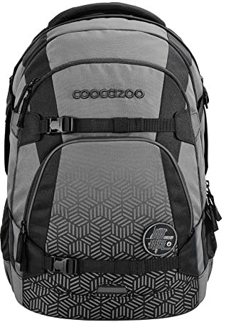 coocazoo Schulrucksack Mate „Black Carbon”, schwarz-grau, ergonomischer & anpassbarer Tornister, höhen- & größenverstellbar, mit Brustgurt & Hüftgurt, ab der 3. Klasse
