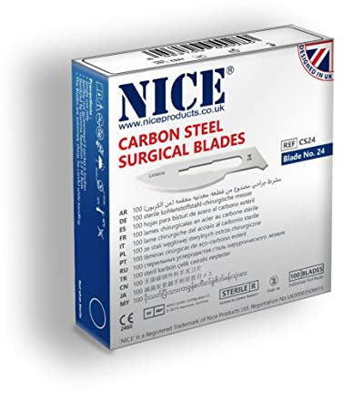100 x NICE No.24 Sterile Carbon Steel CS24 Surgical Blades