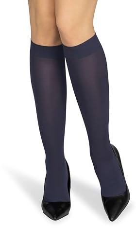 looksy Calze alte al ginocchio da donna con fascia anti-pressione 60 den taglia unica calda stivali lunghi opachi, Blu navy, Taglia unica