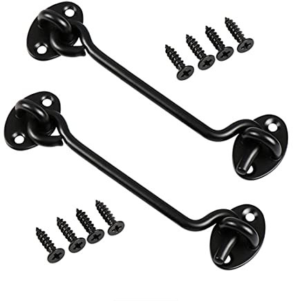 Sumbirg 2 Piezas Gancho de Ventana Gancho de Cabina de Acero Inoxidable Cerradura de Gancho de Puerta para Ventana,Puerta de Granero,Puertas de Garaje(Negro)