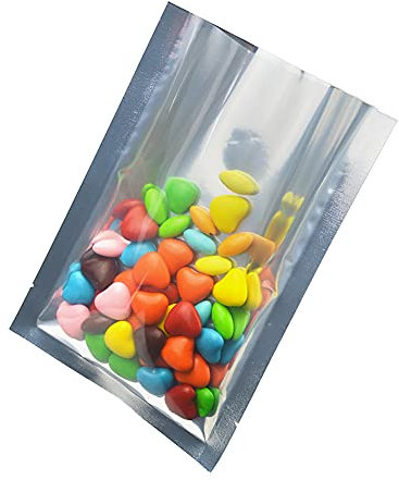 Silberne Aluminiumfolien-Beutel, Heißsiegel, Frontfenster, Kunststoff, Mini-Oberseite, flache Vakuumverpackung, Mylar-Tasche, Lebensmittel, Mylar-Aufbewahrung mit Reißkerbe (200, 14x20 cm)