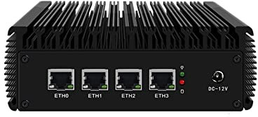 MOGINSOK Firewall Appliance Mini PC 2.5GbE, Intel Celeron J4125 Quad Core 4xIntel I225-V LAN VPN Fanless Firewall Router PC AES-NI 8GB RAM 128GB MSATA SSD