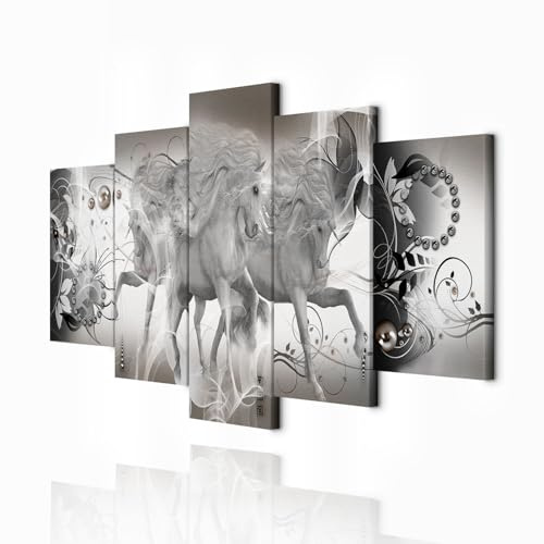 decomonkey - Impression sur Toile Intissé Licorne 150x75 5 Pièces - Tableau Décoration Appartement Cadre en Bois Photo Déco Salon Peinture sur Toile Maison Abstraction chevaux animaux