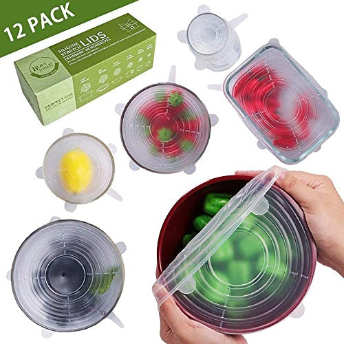 BEAUTLOHAS. Dehnbare Silikondeckel, 12er Pack Silikondeckel Dehnbar & Wiederverwendbar in Verschiedenen Größen Frischhalte-Deckel Stretch Lid für Schüsseln, Becher, Dosen, Obst (12er Pack Transparent)