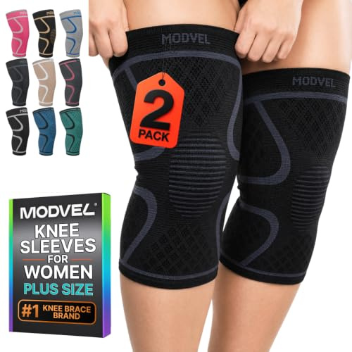 MODVEL Knee Support Compression Sleeve Women & Men - 2 Pack, Running Knee Brace, ACL & Arthritis Pain Relief, Joint Pain, Meniscus Tear, & Every day use (XXL)