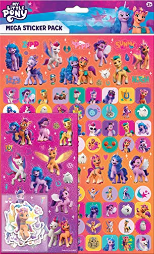 My Little Pony Mega-Aufkleber-Set, offizielles Lizenzprodukt, drei Arten von Aufklebern (insgesamt 381 cm), wiederverwendbar auf nicht-porösen Oberflächen, ideal für Mädchen ab 3 Jahren, Geschenke,