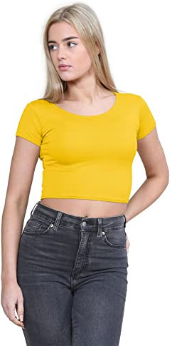 Hamishkane Damen T-Shirt, Rundhalsausschnitt, kurzärmelig, bauchfrei, bauchfrei, senffarben, 40-42