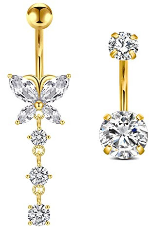 Crdifu Gold Bauchnabelpiercing 10mm Edelstahl 14G Bauchpiercing Damen Piercing Bauchnabel Schmuck