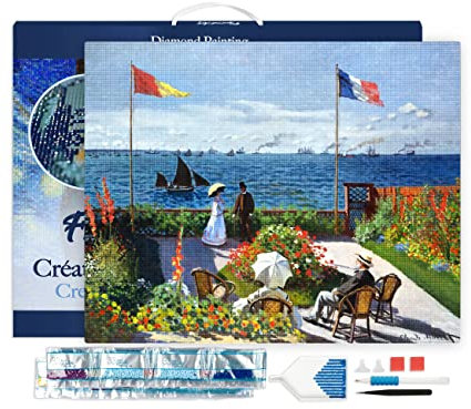 Figured'Art Diamond Painting Erwachsene 40x50cm Mit Rahmen Ganze Leinwand gespannt Die Terrasse am Sainte Adresse Monet 5D Bilder Eckige Steine - DIY Set Basteln