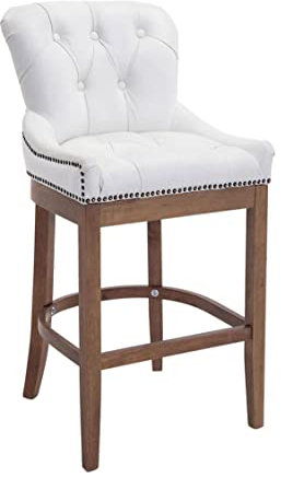 TPFLiving Barhocker Wooden Luck mit bequemer Rückenlehne und angenehmer Fußstütze - Tresenhocker mit 4-Fuß Gestell Holz Hellbraun - Sitzfläche: Echtleder Weiß