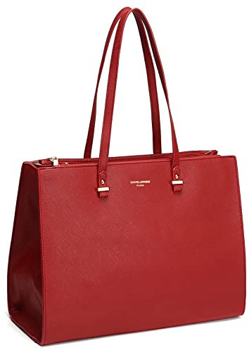 David Jones - Damen Shopper Handtasche - Frau Große Henkeltasche PU Leder - Arbeitstasche Viele Fächer Tasche - Aktentasche A4 Laptop Schultertasche Business Arbeit Schule Büro Elegant Tote - Rot