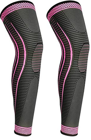 yeloumiss Kniebandage Lang 2 Stück Kniestütze Kompressions Knieschützer mit Rutschfestem Silikon Atmungsaktiv Knieorthese für Männer Damen für Sport Laufen ACL Arthritis (Rosenrot, S)