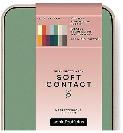 schlafgut Soft Contact Spannbettlaken bis 100x200cm, Green Mid aus 100% Biobaumwolle wärmend