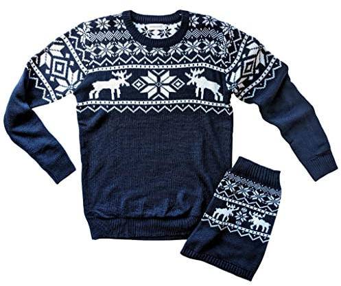 famjamjams Passender Haustier- und Besitzer-Pullover – 100 % Acryl, Weihnachtspullover für Haustiere, Elch, Mensch, Uni, Größe S (passt wie Damen S) – Fügen Sie passende Hundepullover separat in