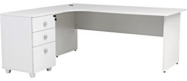 furni24 Schreibtisch Winkelschreibtisch, Eckschreibtisch, Moderner Bürotisch Computertisch mit großer Arbeitsfläche, Holzbeinen, Bürotisch, PC Tisch, Dona Grau inkl. Beistellcontainer Links gewinkelt