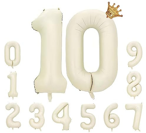 Foil Luftballon 10 Helium Folienballon Zahlen Ballon XXL Folien Milchig Weiß Ballon 10 Geburtstag 100cm/40inch