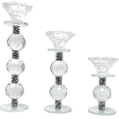 Kerzenhalter Set mit 3 Kristallglas Lotus Roman mit hängenden Blütenblättern, Teelichthaltern, Vintage-Kerzenständer, Tischdekoration, Wohnzimmer, Schlafzimmer, Hochzeit, Weihnachten, Party Ornamente