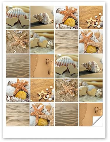 GRAZDesign Fliesenaufkleber Set Sand Strand Meer Urlaub, wasserfest für Bad & Küche, Klebefliesen - Set 20 Stück
