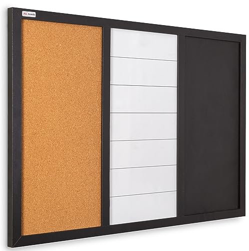 Tableau COMBI 3 en 1 : Blanc magnétique, noir à craie et surface en liége – 60×40 cm
