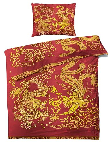 MOBEITI Chinesische Bettwäsche 135x200, China Style Drachen Phoenix Wendebettwäsche, Weiche Kuschelige Mikrofaser Bettbezug Set 2teilig, 1 Kissenbezug 80x80, mit Reißverschluss - Asiatische Motive 26