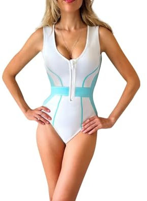 Jade LeBaum Maillot de Bain Néoprène Femme Shorty 2mm | Combinaison Natation Une pièce pour Femme Zip Frontal - M