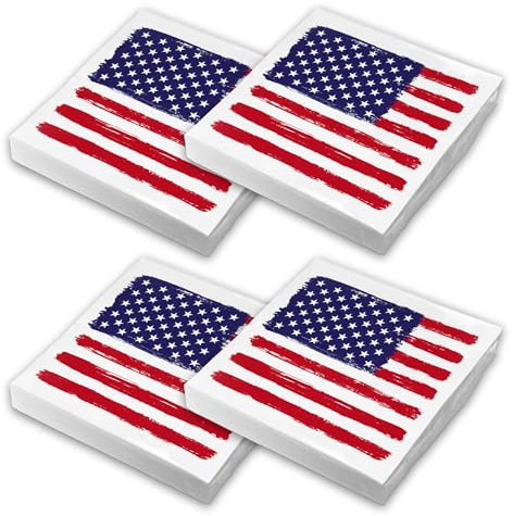 itenga Servietten USA 30 x 30cm 3-lagig 80 Stück Motivserviette Flagge USA - Vereinigte Staaten Amerika passend für amerikanische Tischdeko für Mottopartys Burger usw