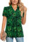POPYOUNG Ladies Tops Chiffon Blouse Business Tunic Petal Short Sleeve Office Shirts for Work XL, Green Leaves