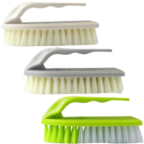 Roellgs 3 Piece Scrub Brush Set - Heavy Duty Floor, Shower & Sink Cleaning Brushes for Bathroom, Kitchen & Tub