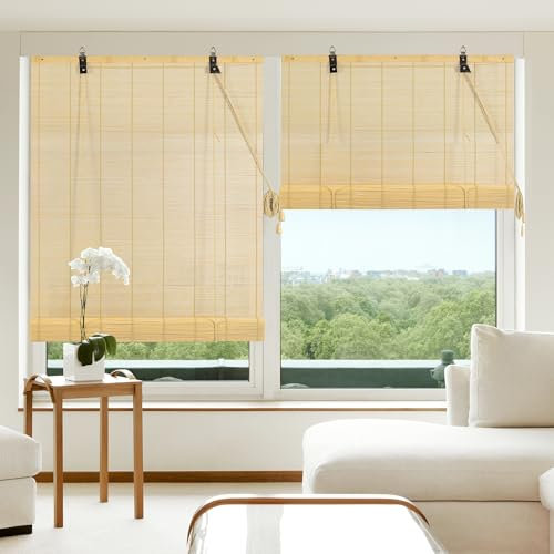 Cy.curtain bright Bambus-Rollo für den Innenbereich, Jalousien aus Holz, Sonnenschutz und Privatsphäre, für Fenster und Tür, 60 x 180 cm