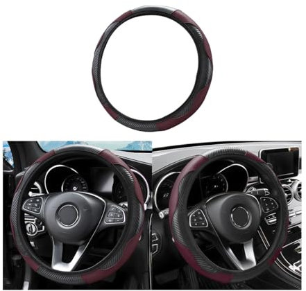 Adunsiaoto Lenkrad Abdeckung Echtes Leder Breathable Anti Slip, Atmungsaktiver Lenkradschutz Geeignet für Auto/SUV, Gemütliche Atmungsaktive Lenkradschoner(Burgunderrot)