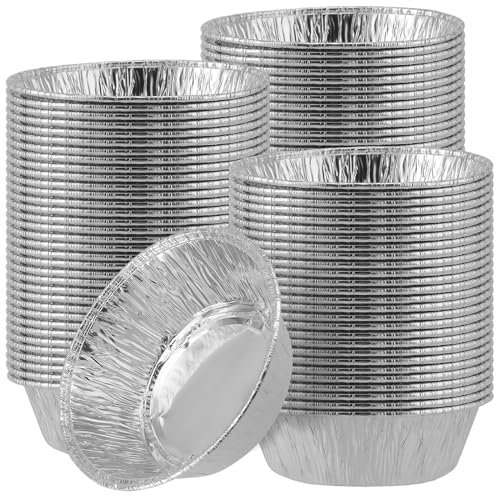 YUENPUN 100 PCS 180ml Aluminium Pie Dishes, Round Foil Dishes Small Round Deep Foil Pie Dishes Aluminium Foil Baking Bowl for Baking and Cooking, Apple Pies, Muffins, Cakes Making