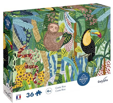 Calypto 3907603 Costa Rica, 36 Teile Puzzle mit Soft-Touch, Kinderpuzzle mit großen Teilen und samtiger Oberfläche inkl. Puzzleposter, für Kinder ab 4 Jahren, Tiere, Dschungel