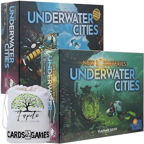 Underwater Cities Brettspiel-Basis & Neue Entdeckungen Erweiterungspaket mit Fapeto Reise-Kordelzugtasche +14