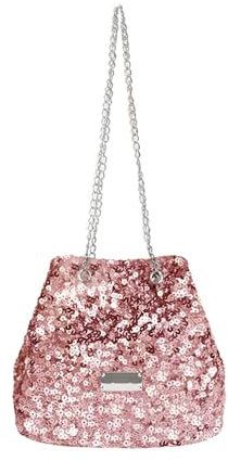 HIOQFR Pochettes et Clutches Femme Rose Sac à Main Chaîne Mariage Elegant Sac Paillette Seau Sac Soiree Chic Ceremonie Pochette Soirée Petit Sac à Bandoulière Evening Clutch Bag Sacoche Fourre-Tout