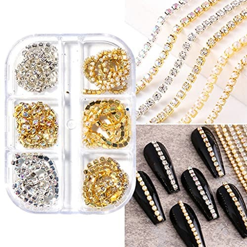 6 Strips/Box Professional 3D Metal Nail AB Chains Nail Art Decorations DIY Jewelry Gems For Womens Diamond Chain For Women Men
