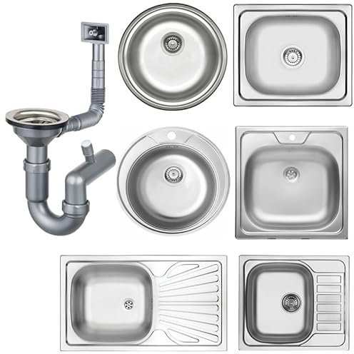 Faizee Möbel | Hochwertige Edelstahlspüle 48 x 48 cm – Runde Einbauspüle für die Küche inkl. Siphon-Set