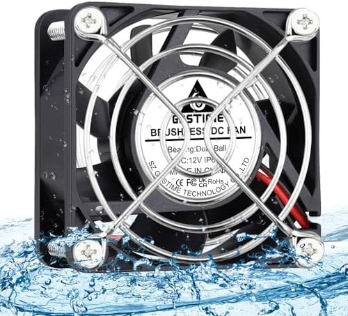 GDSTIME 12V Fan 60mm x 25mm IP67 DC Brushless Cooling Fan Dual Ball Bearing 4500RPM Waterproof Cooler For PC RV Refrigerator Plant Tank Terrarium