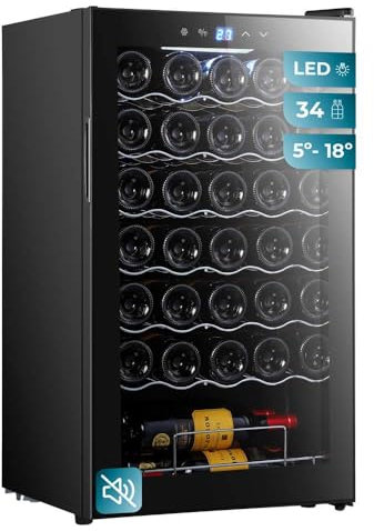 Cecotec Vinoteca de 34 Botellas con Compresor Bolero GrandSommelier 34030 Black Compressor Essential. 80L de Capacidad, Temperatura regulable, Luz LED interior, Panel Táctil